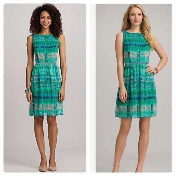 Green blue and gray abstract print dress size 8 - Picture 1 of 6